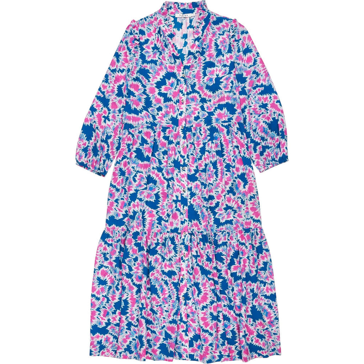 NRBY Blue Pink Floral Midi Dress