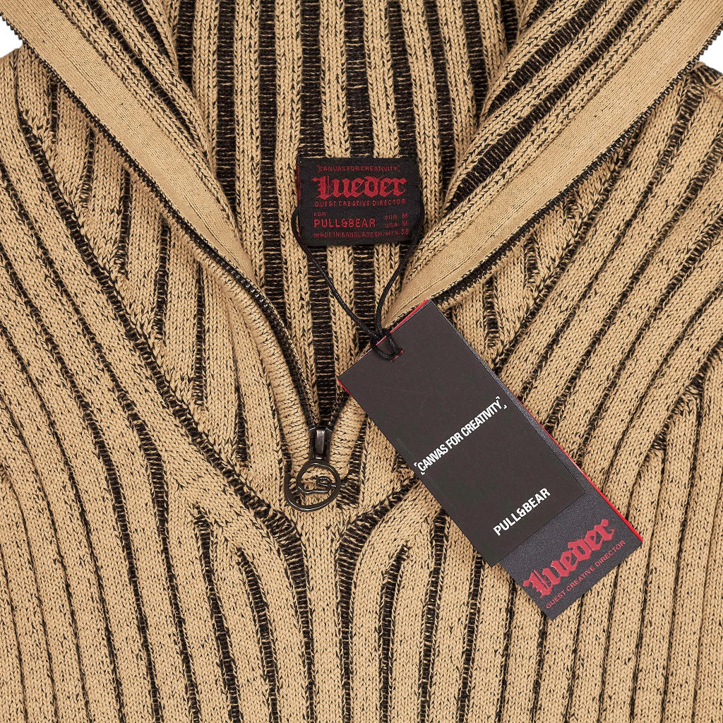 Pull & Bear Lueder Brown Black Ribbed Knit Jumper