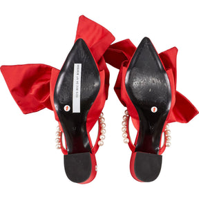 Mother of Pearl Red Bow Accent Heels