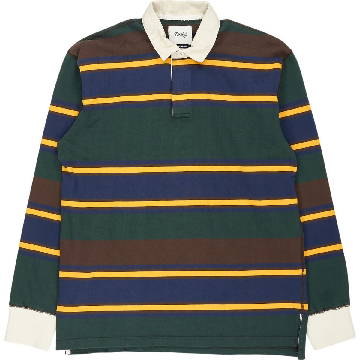 Drake's Green Striped Rugby Shirt M