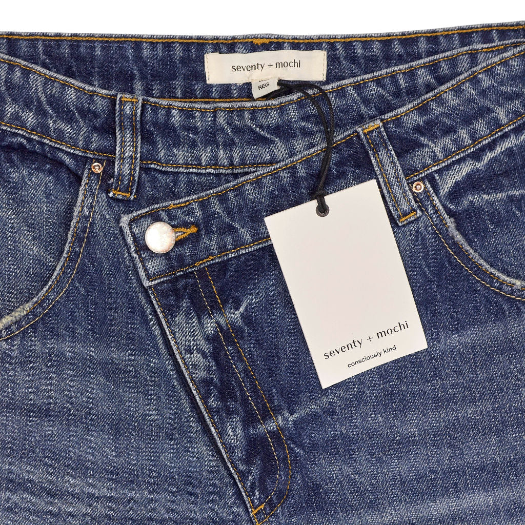 Seventy + Mochi Blue Denim Cross Over Jeans