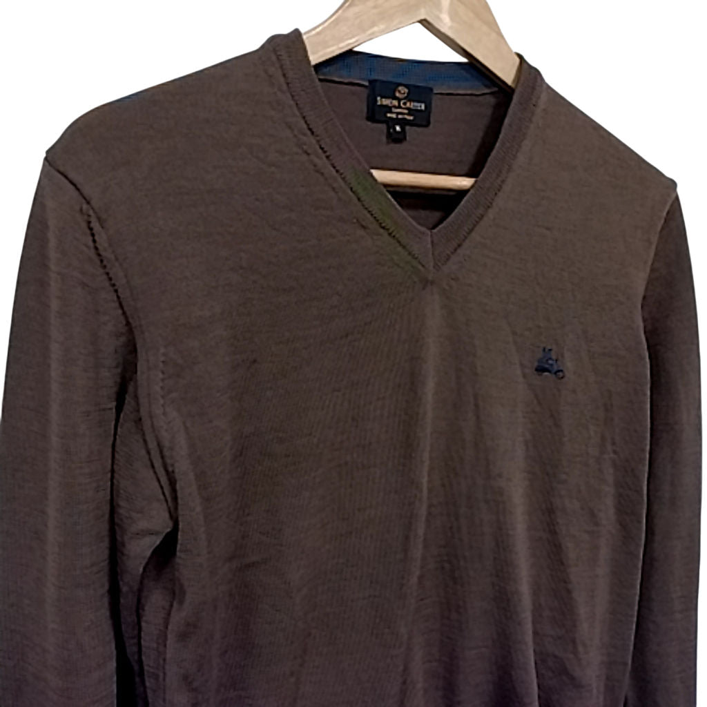 Simon Carter Brown Wool V-Neck Jumper