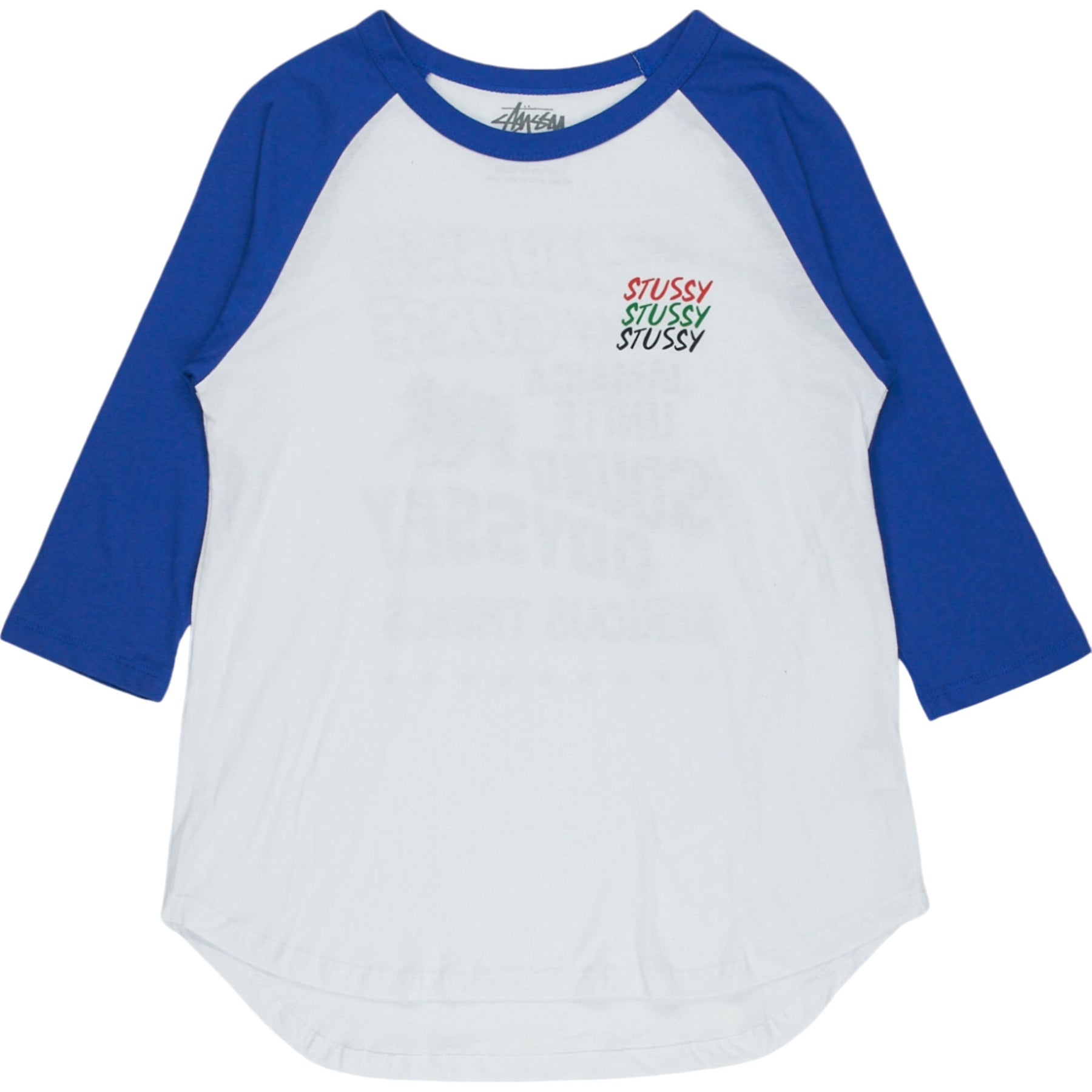 Stussy White/Blue Cotton Raglan Sleeve T-Shirt