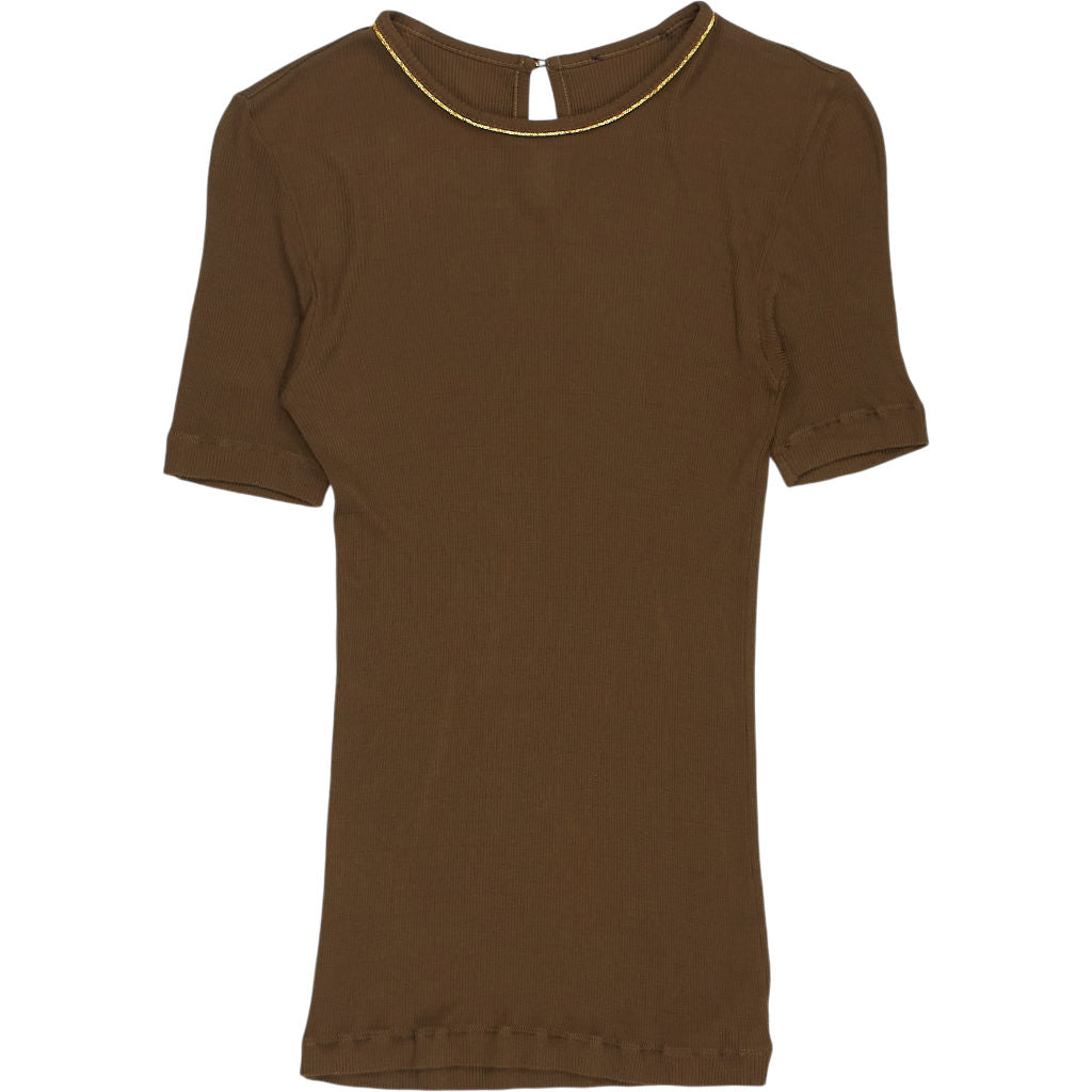 WYSE Brown Short Sleeve Top with Gold Trim