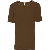 WYSE Brown Short Sleeve Top with Gold Trim