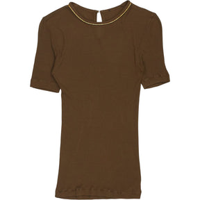 WYSE Brown Short Sleeve Top with Gold Trim