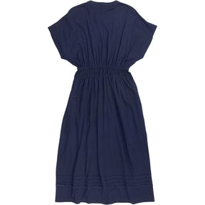 WYSE Navy Button-Up Midi Dress with Lace