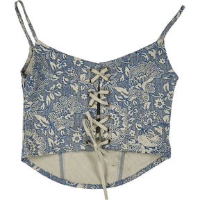 Motel Blue Ornate Print Jatemi Corset Top