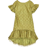 Nesavali Green Embroidered Ruffle Dress