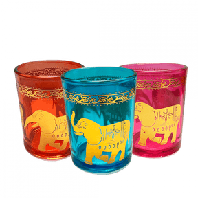 Glass tealight holders (set of 3) - Gold elephants