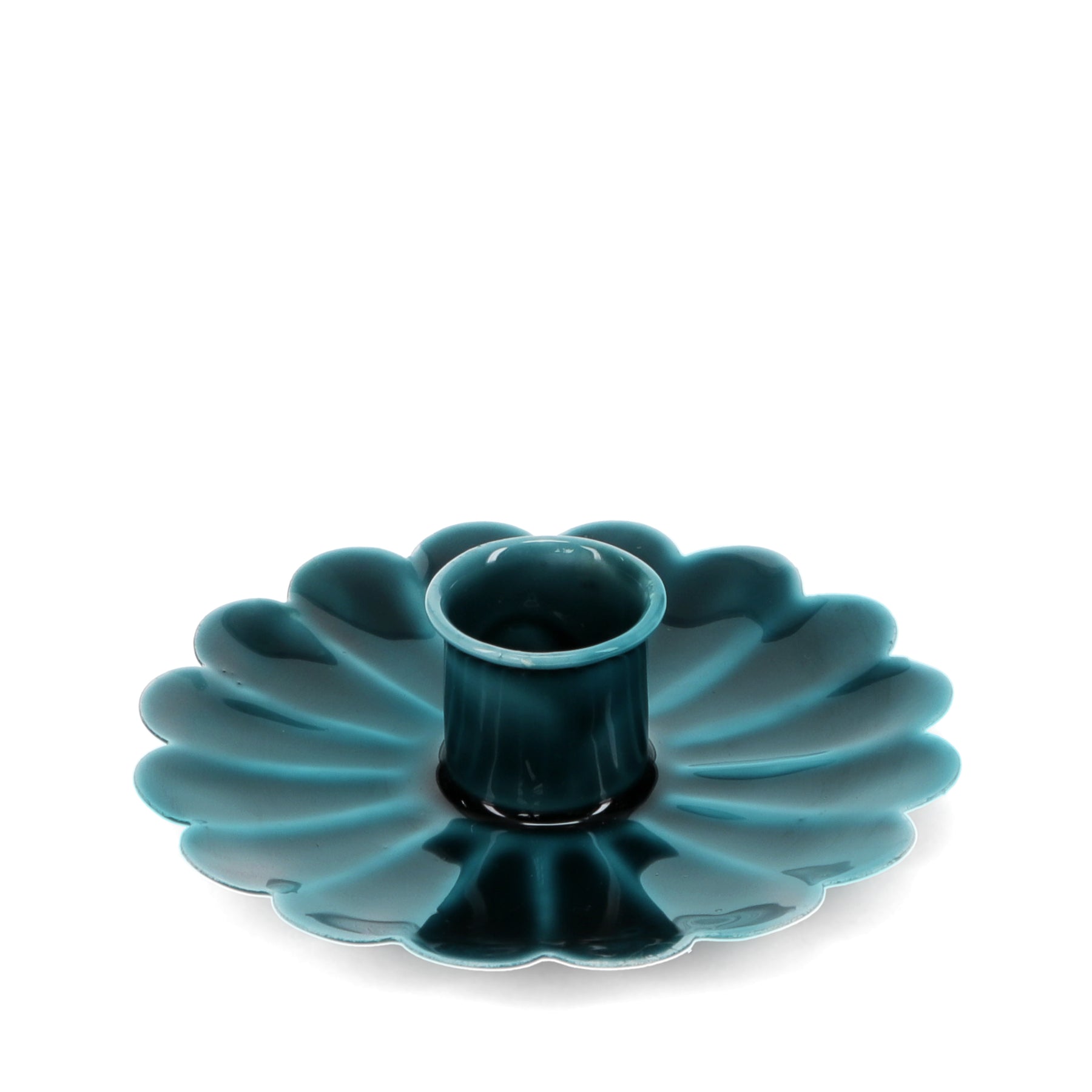 Blue Enamel Flat Flower Candle Holder