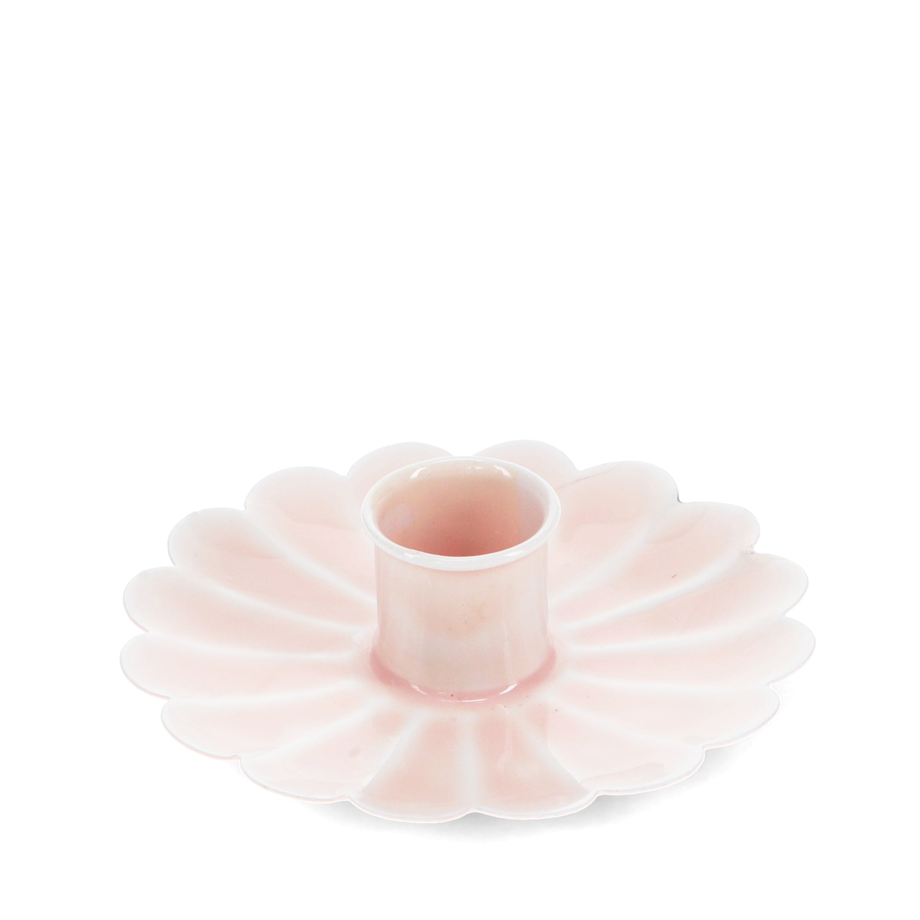 Pink Enamel Flat Flower Candle Holder