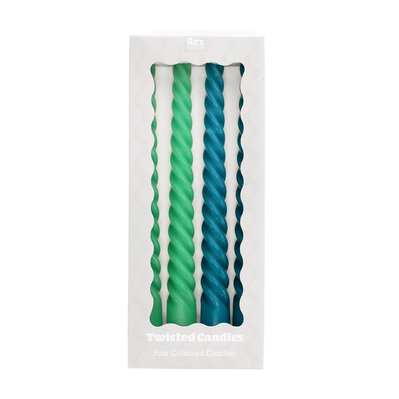 Twisted candles (pack of 4) - Green and Blue