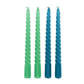 Twisted candles (pack of 4) - Green and Blue