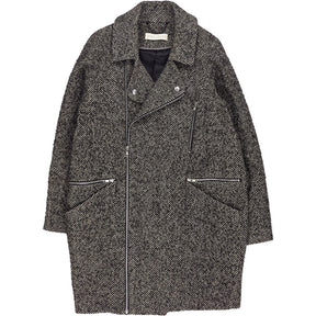 Whistles Black Herringbone Wool Coat