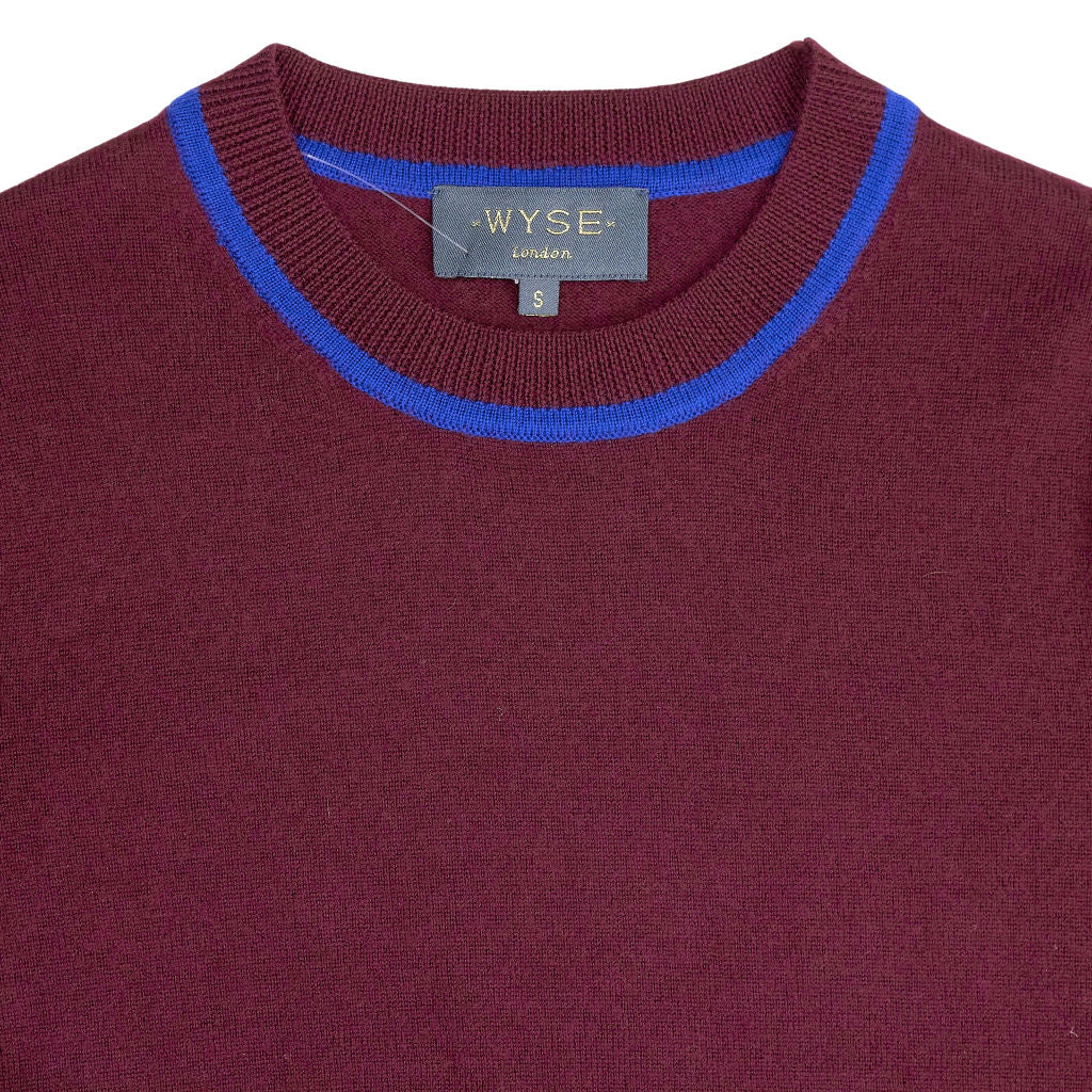 Wyse Burgundy Contrast Crew Neck Jumper