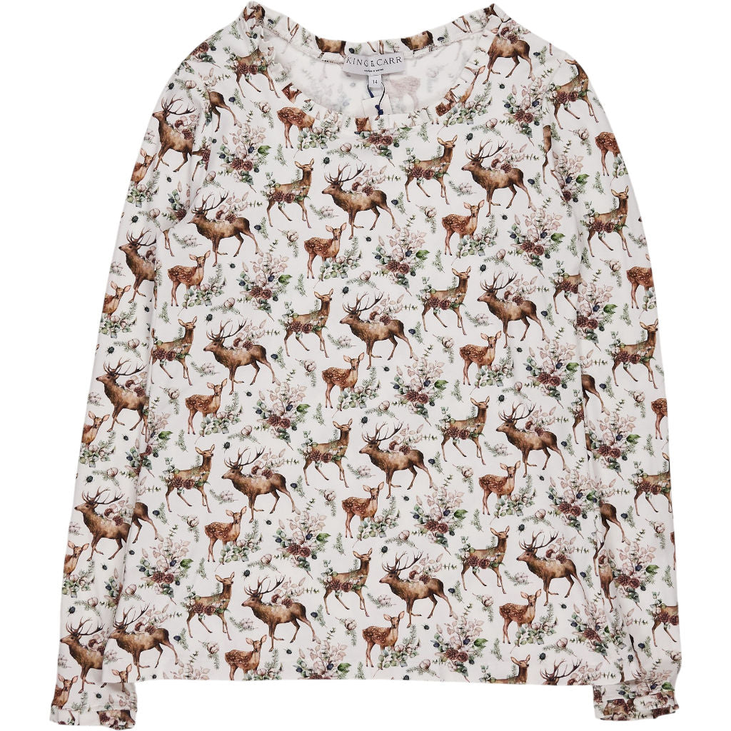 King & Carr Cream Deer Print Top