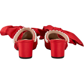 Mother of Pearl Red Bow Accent Heels