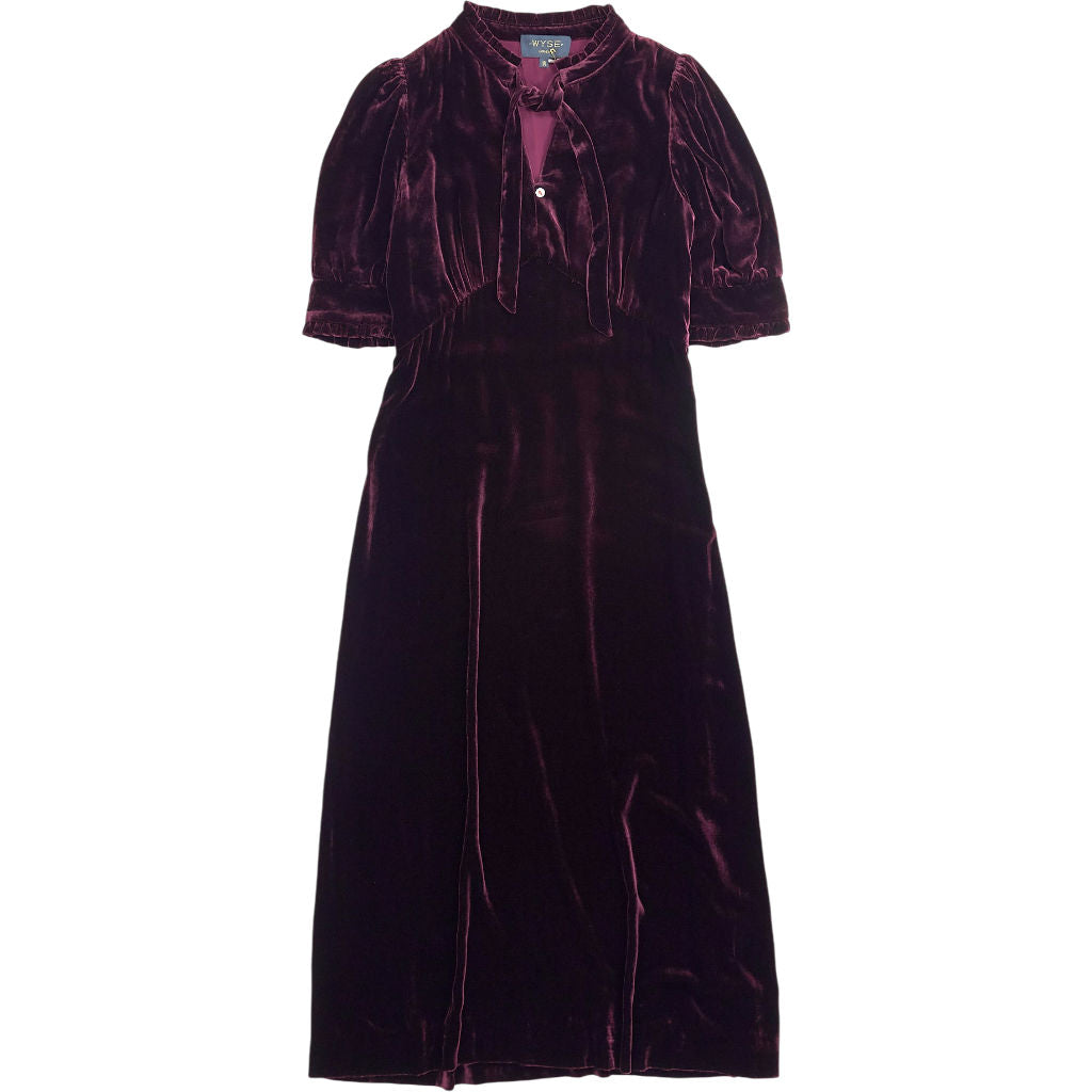 Wyse Deep Fig Burgundy Silk Velvet Paulina Dress