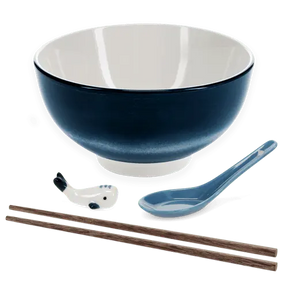 Ceramic noodle bowl set - Blue whale
