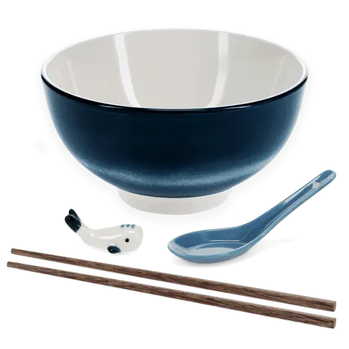 Ceramic noodle bowl set - Blue whale