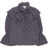 Topshop Grey Polka Dot Ruffle Blouse
