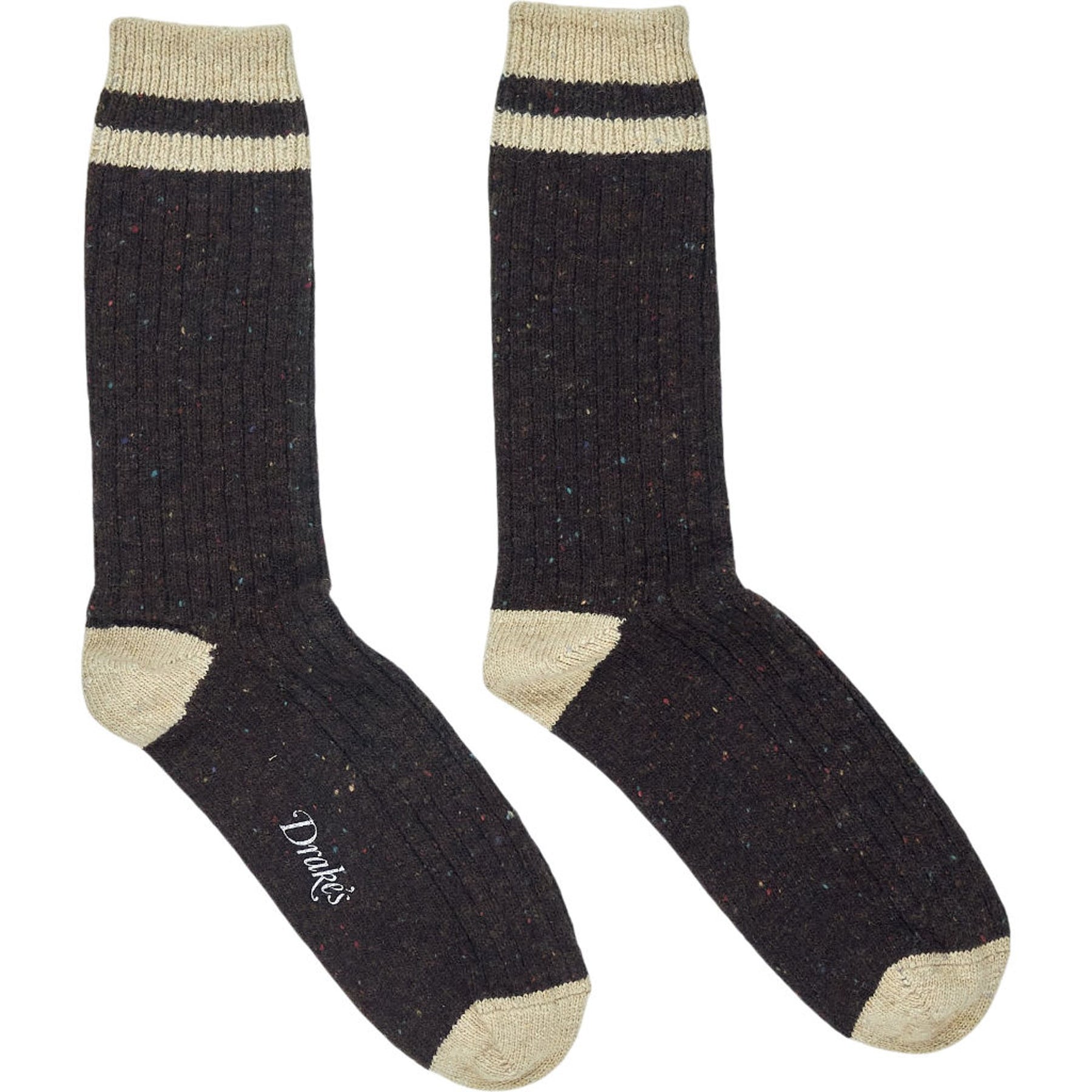 Drake's Brown Speckled Ribbed Socks