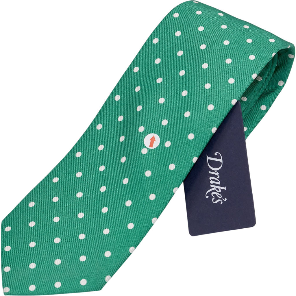 Drake's Emerald Polka Dot Silk Tie