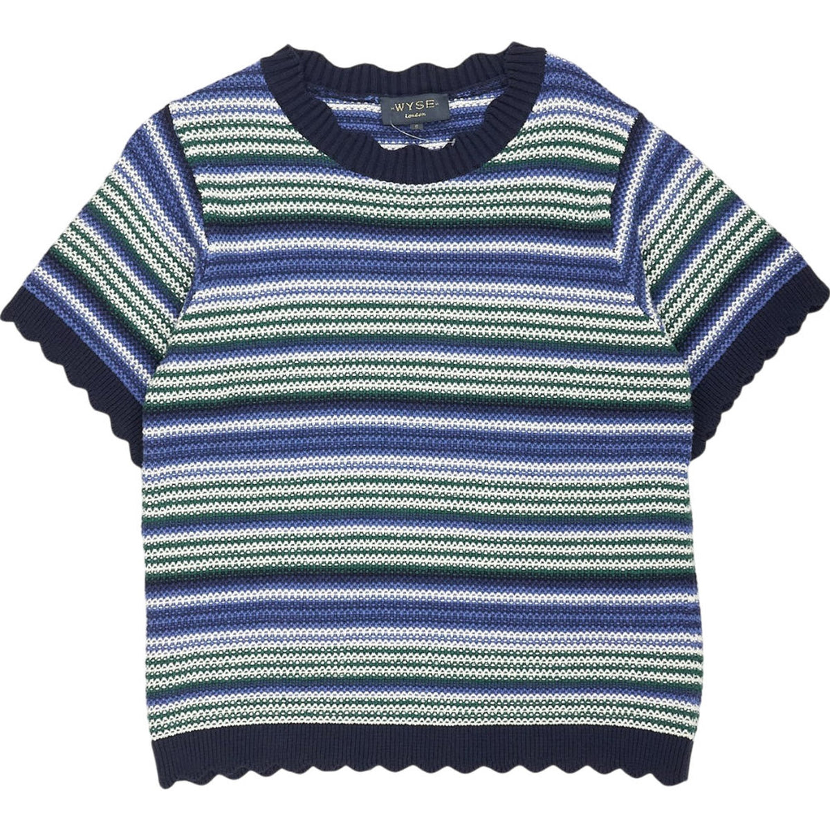 Wyse Blue Multi Stripe Knit Tee S