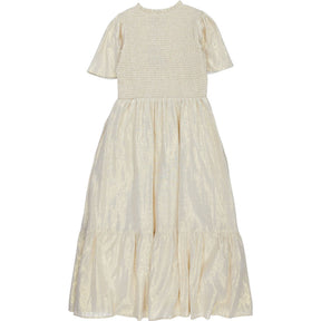 WYSE Gold Smocked Midi Dress