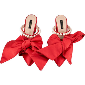 Mother of Pearl Red Bow Accent Heels