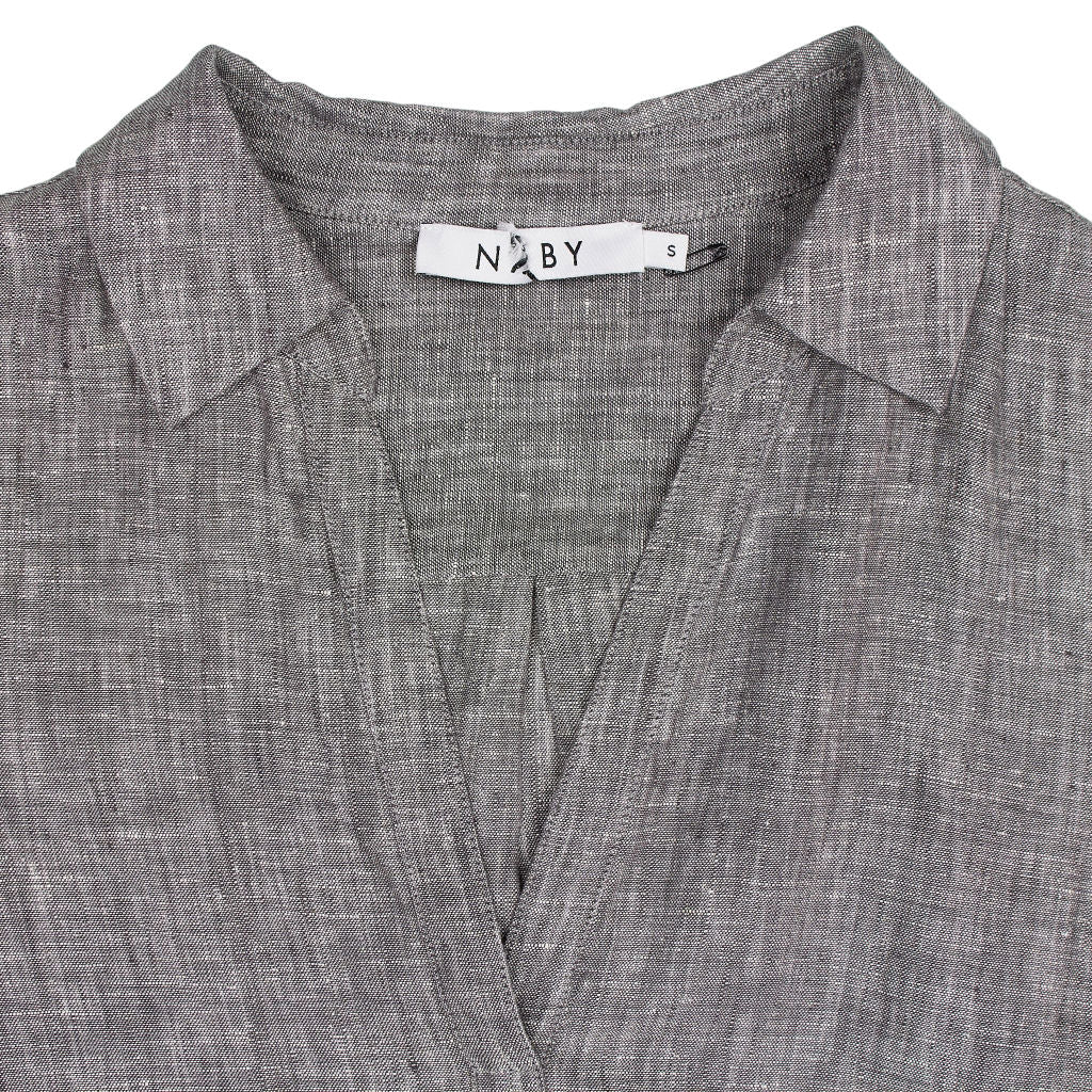 NRBY Grey Linen Belted Shirt Dress