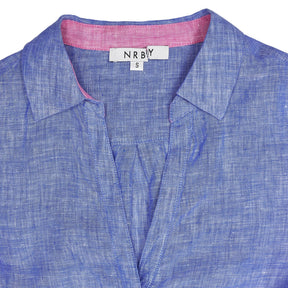 NRBY Blue Linen Pink Collar Blouse