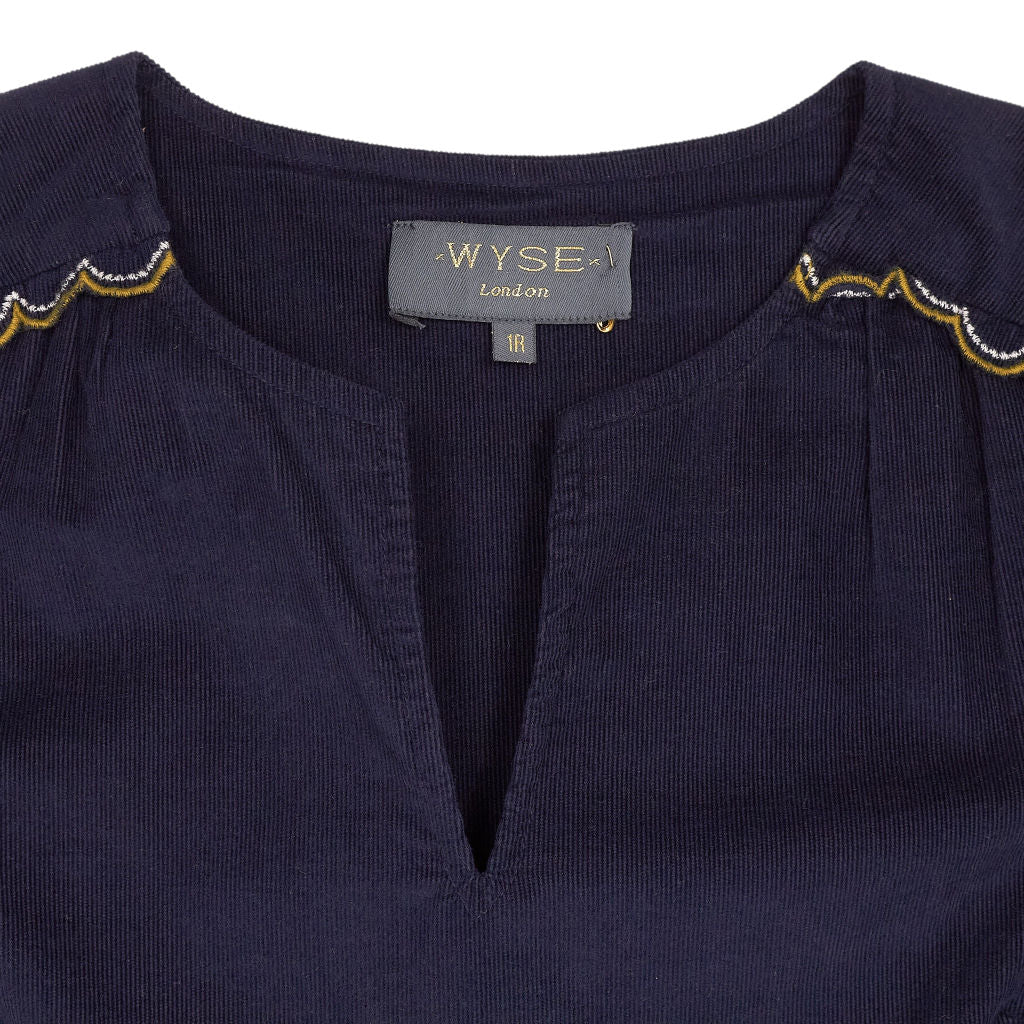 WYSE Navy Embroidered Midi Dress