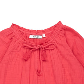 NRBY Red Crinkle Cotton Blouse