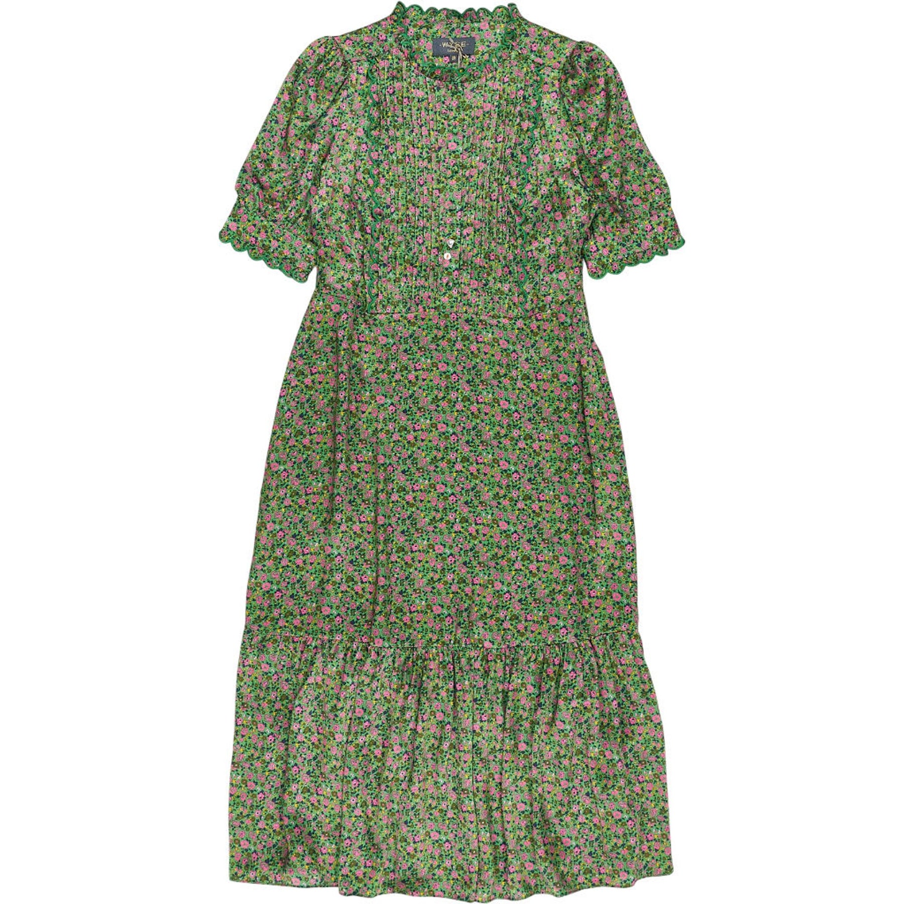 WYSE Jade Green Floral Finley Silk Dress