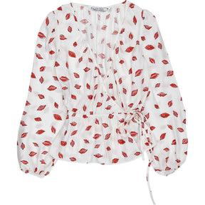 OMNES White Lip Print Blouse