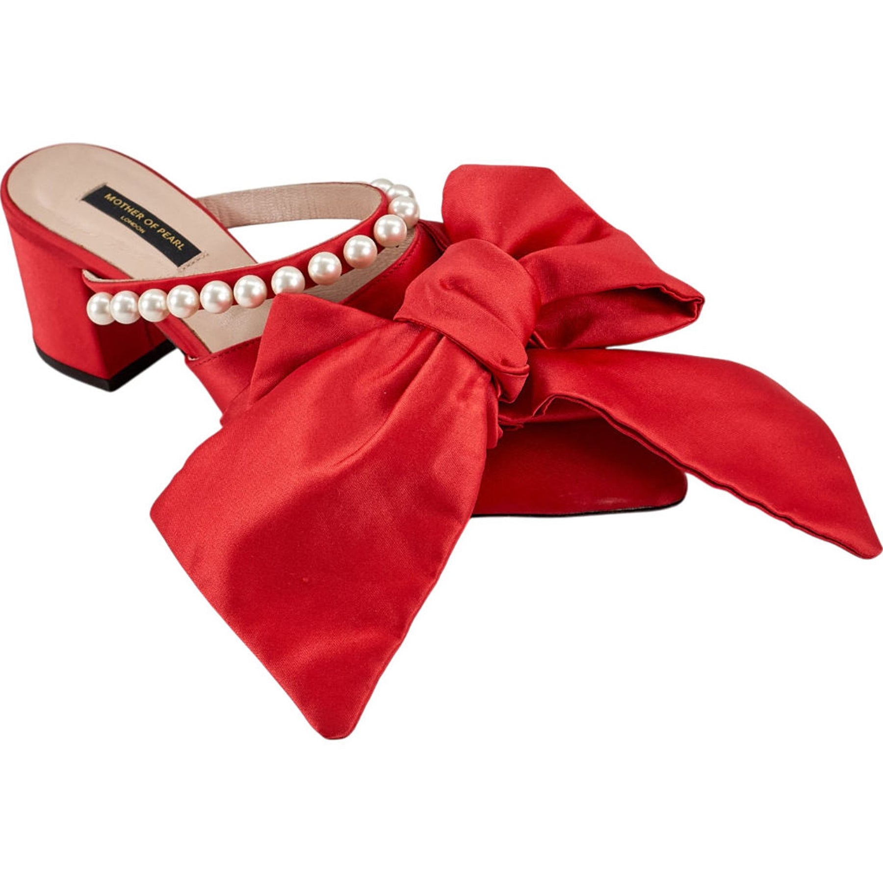 Mother of Pearl Red Bow Accent Heels
