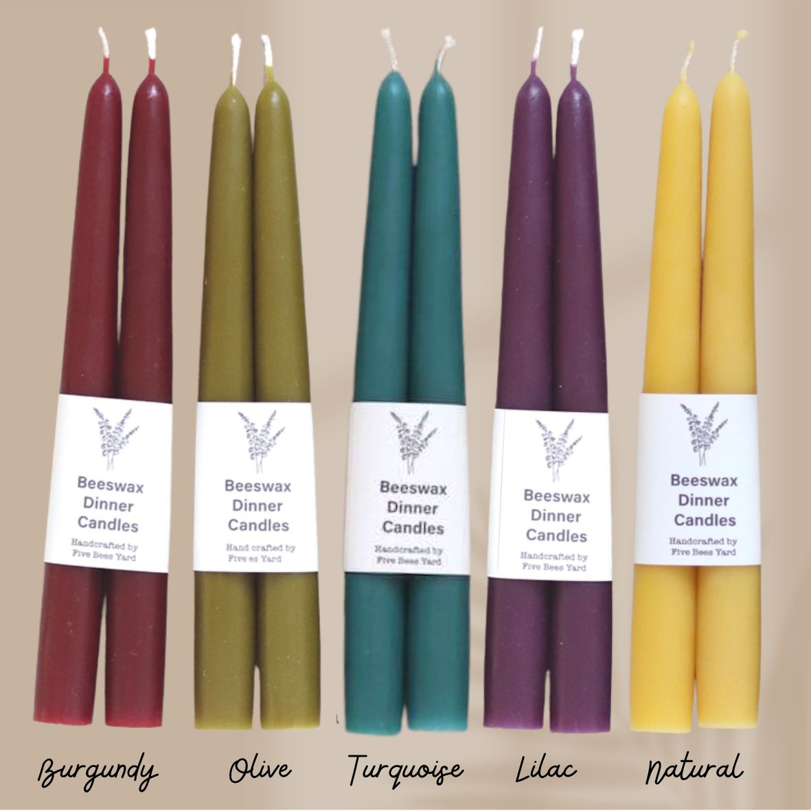 Artisan Beeswax Dinner Candles (available in 5 colours)