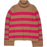 Wyse Beige Pink Stripe Knit Jumper S