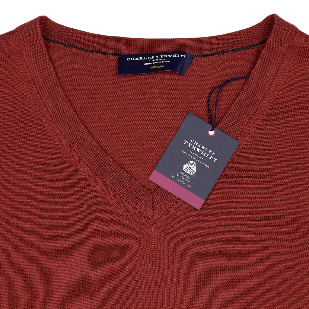 Charles Tyrwhitt Red Merino Wool V-Neck Jumper