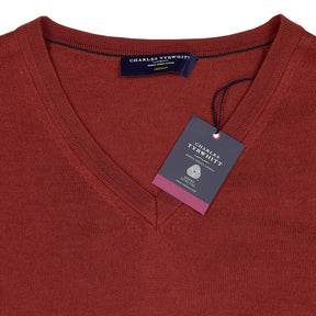Charles Tyrwhitt Red Merino Wool V-Neck Jumper