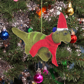 Handmade Felt Decoration - Elton the Christmas Dinosaur