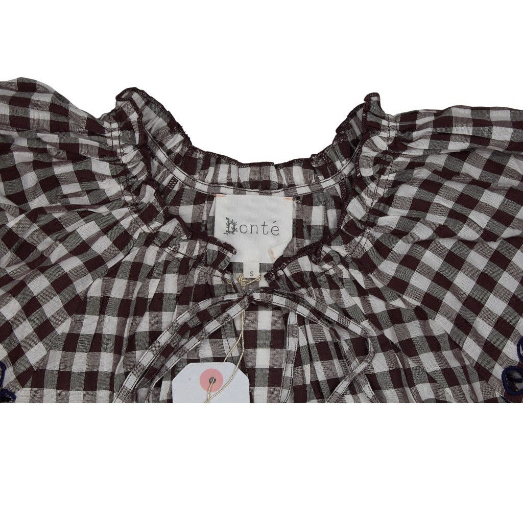 Bonte Brown Gingham Embroidered Top
