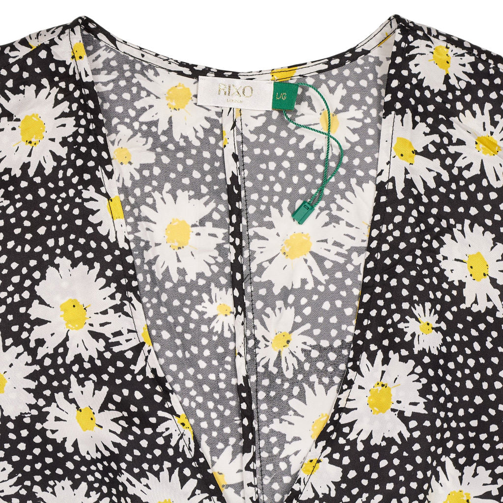 Rixo Black Floral Print Midi Dress