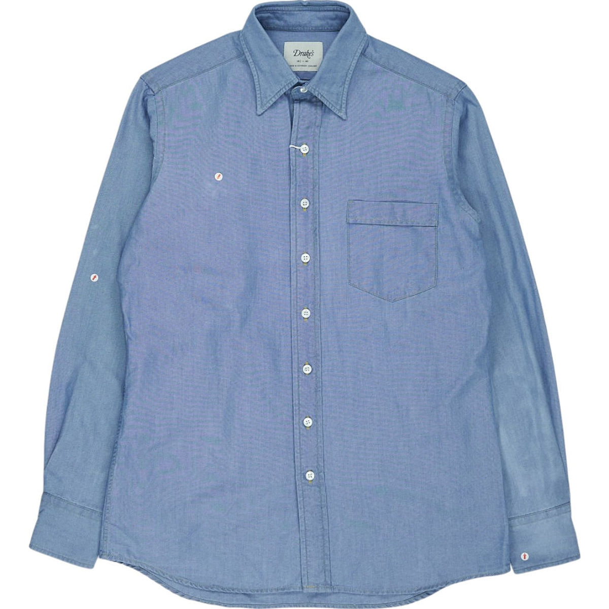 Drake's Blue Long Point Shirt 15 1/2 - 40