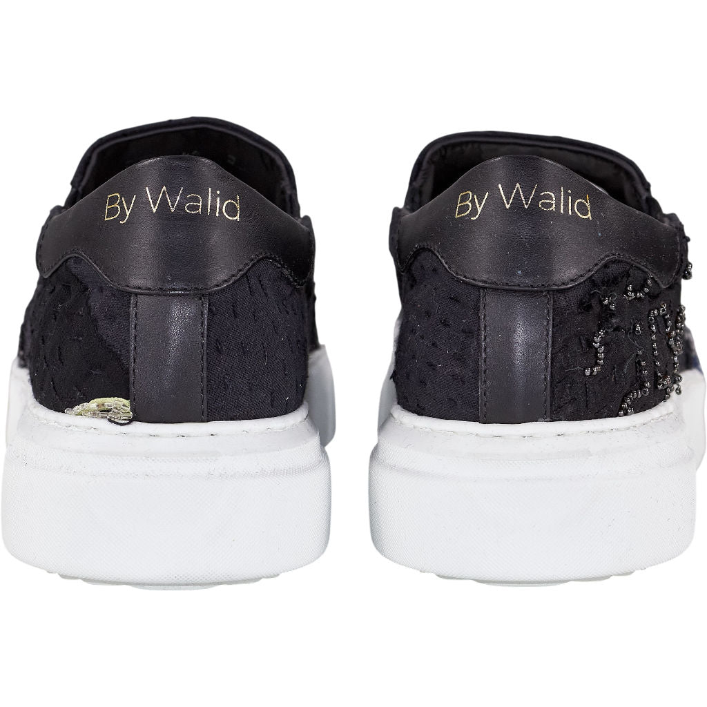 By Walid Black Beaded Slip-On Trainers