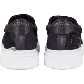 By Walid Black Beaded Slip-On Trainers