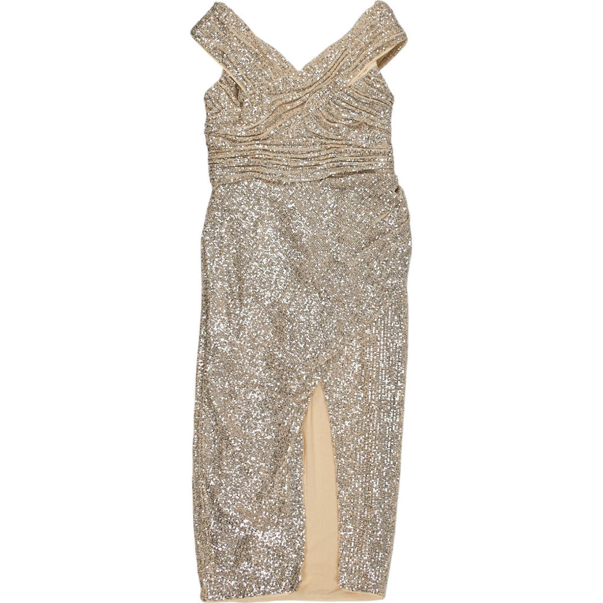 Self-Portrait Silver Sequin Off-Shoulder Midi Dress