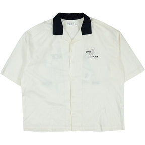 Pull & Bear Cream Black Collar Good Place Shirt